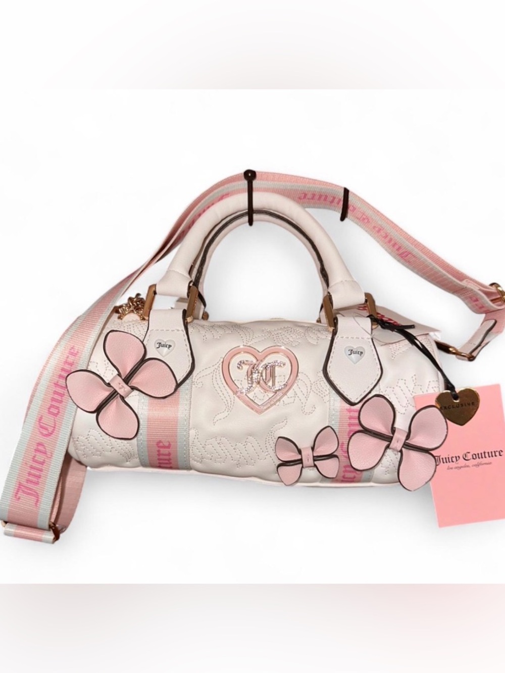 Juicy Couture “Save the Best for Last Mini Barrel” Bag, white/pink